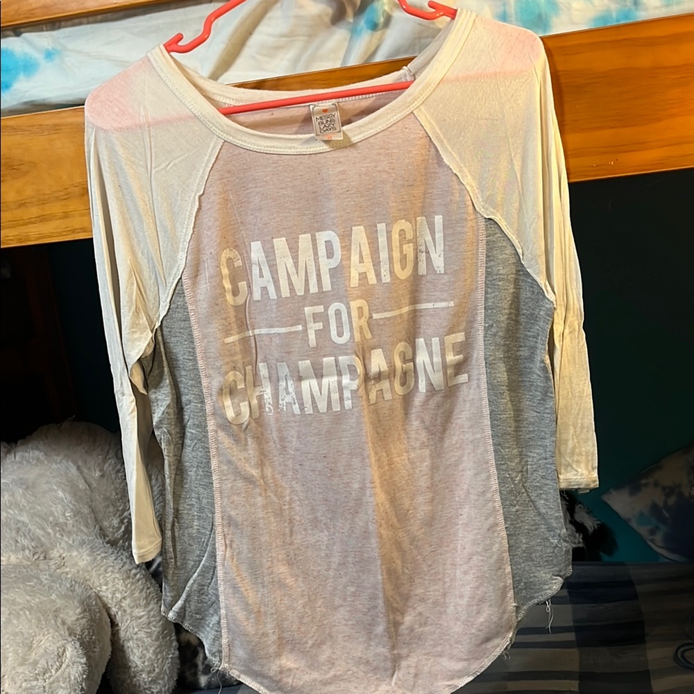 Cream and Pink Raglan Graphic Tee 3/4 Sleeve
